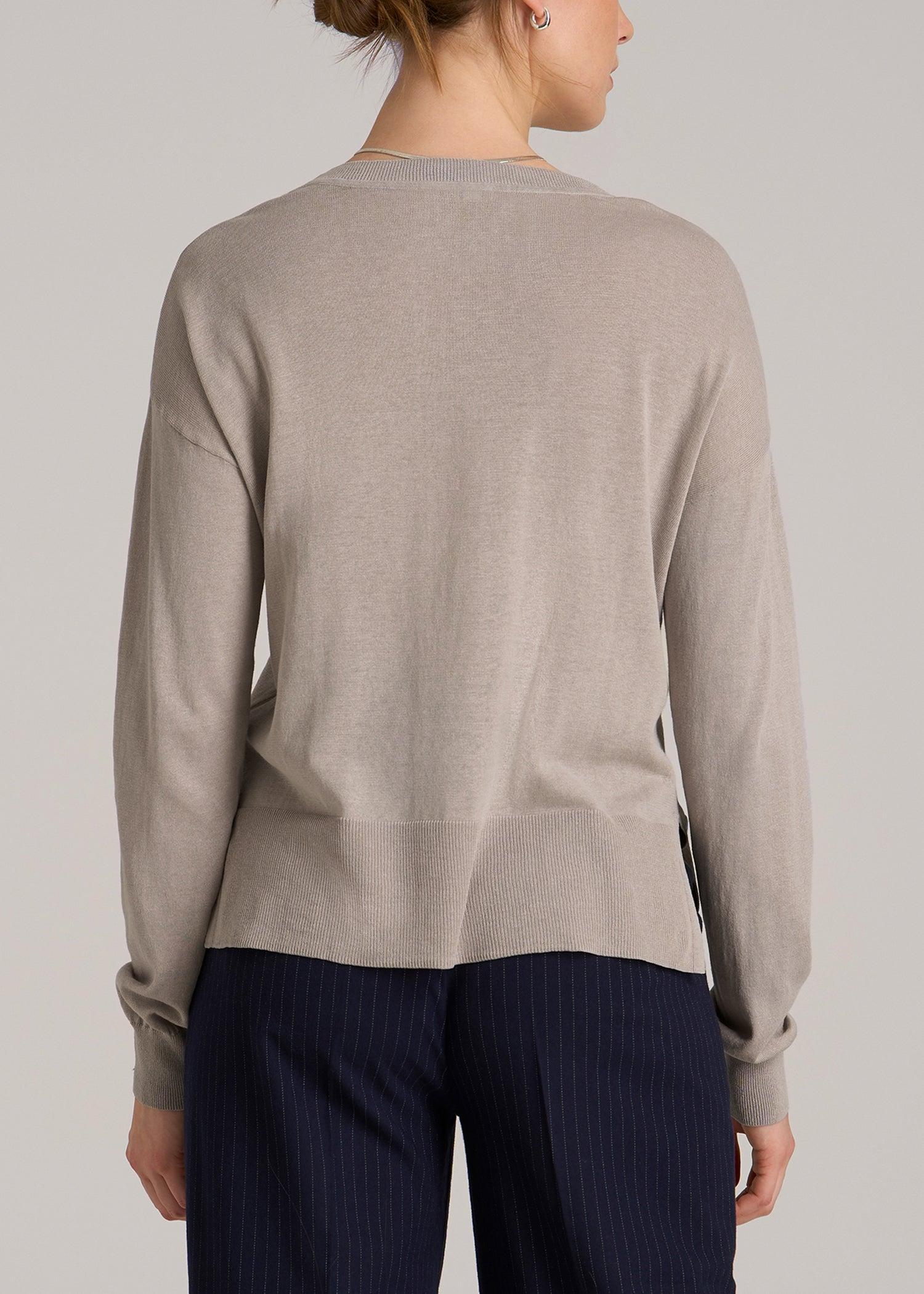 Linen Blend Split Hem V-Neck Sweater for Tall Women in Atmosphere Product Image