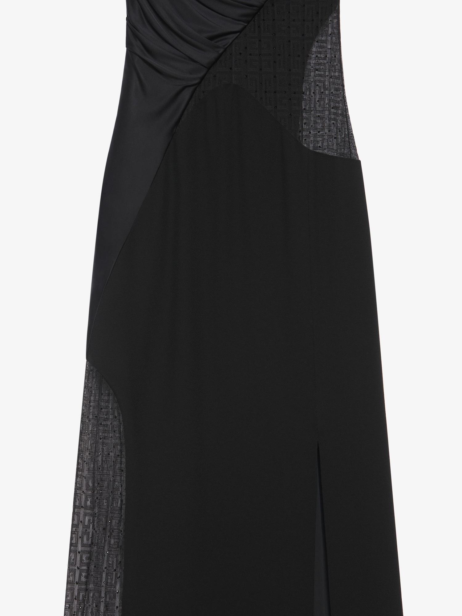 Evening satin dress and 4G lace with rhinestones Product Image