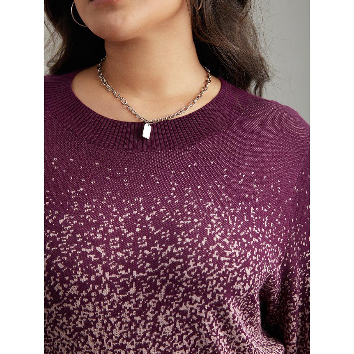 Plus Size Supersoft Essentials Ombre Elastic Cuffs Pullover Purple Women Casual Loose Long Sleeve Round Neck Dailywear Pullovers BloomChic 10/M Product Image