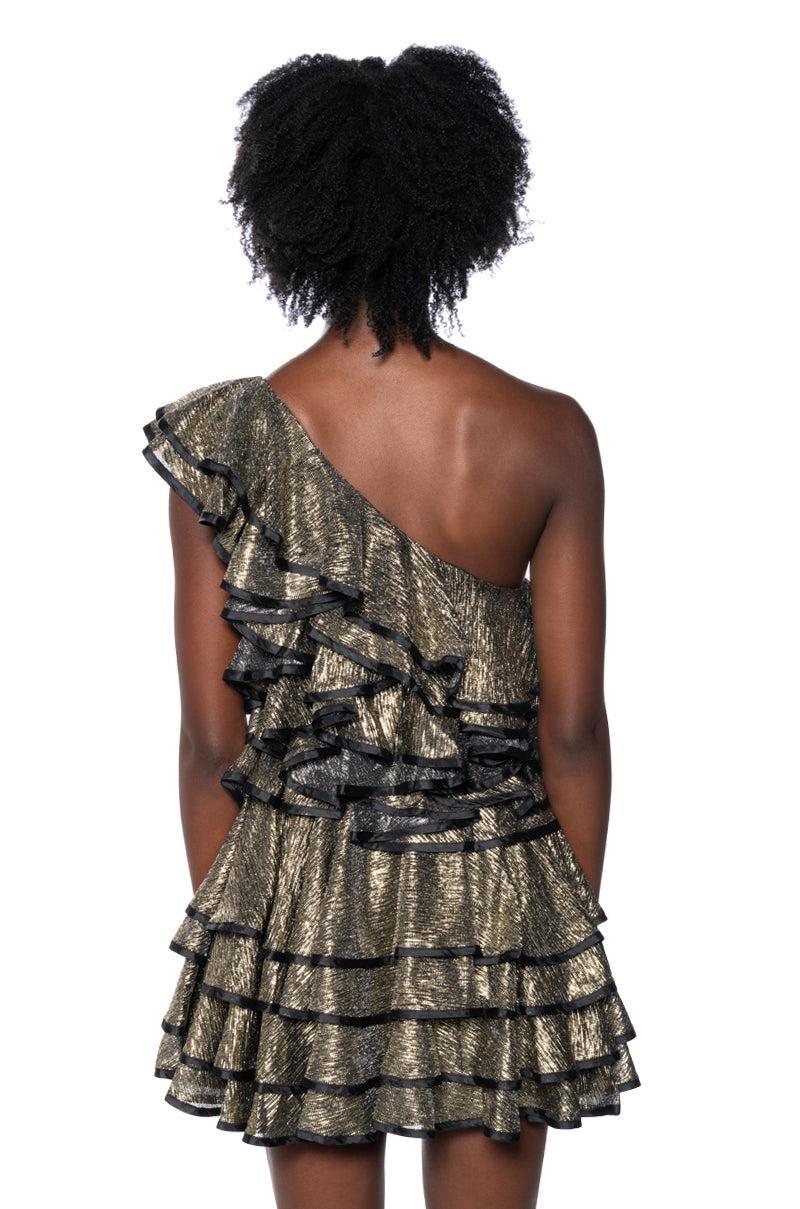 COVER ME IN GOLD RUFFLE MINI DRESS Product Image
