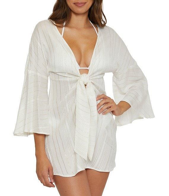 Becca By Rebecca Virtue Radiance Tie Front Bell Sleeves Swim Cover-Up Tunic Product Image