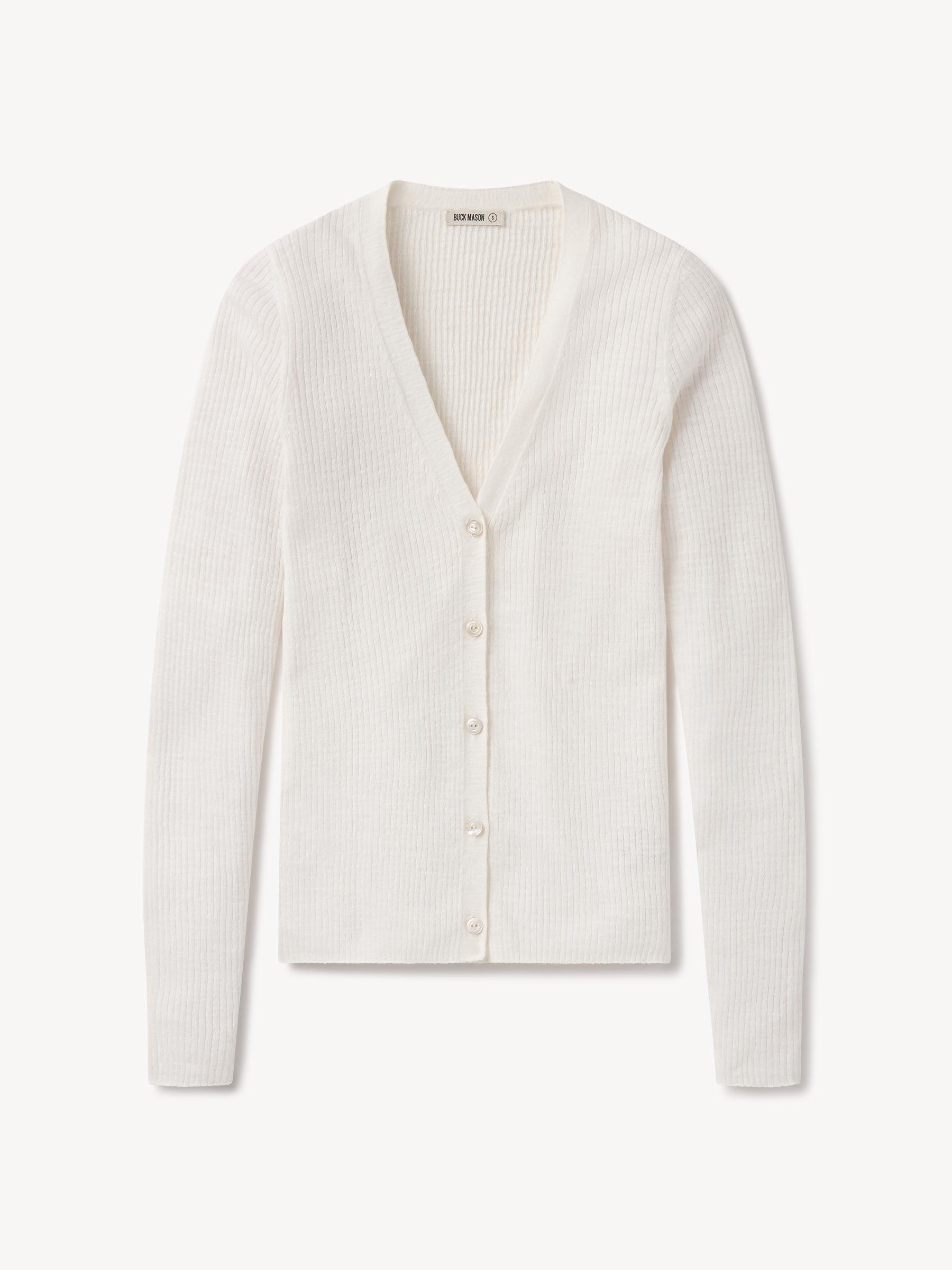 Soft White Coastal Linen Rib Cardigan Product Image