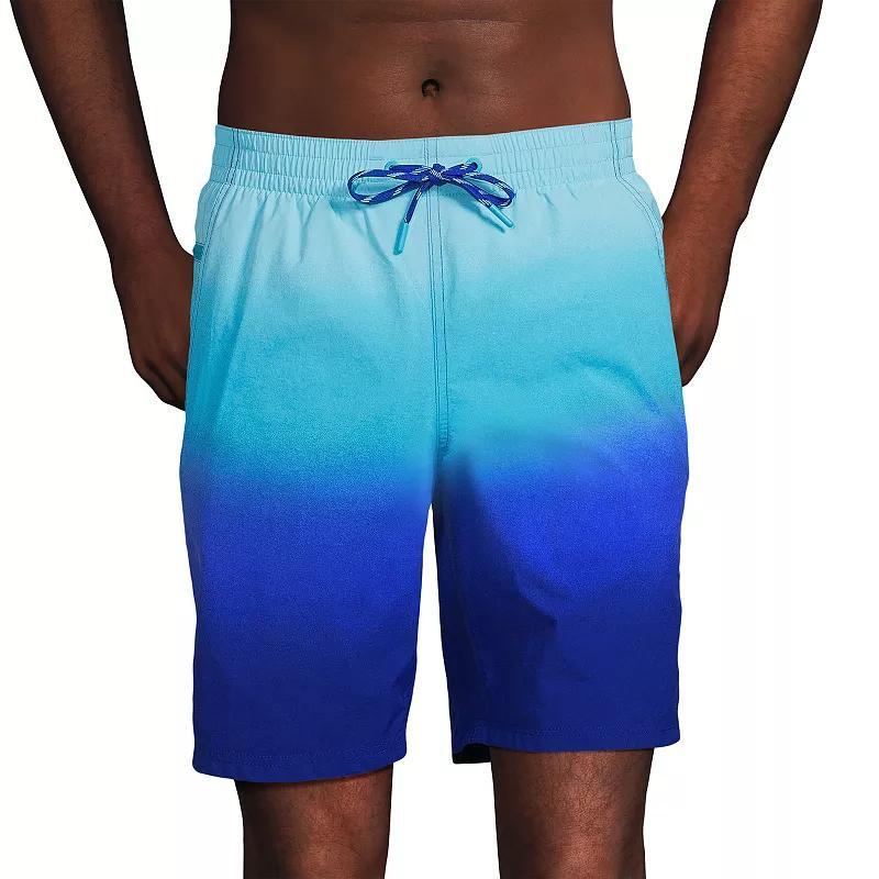 Mens Lands End 9 Swim Trunks Lime Green Colorblock Product Image