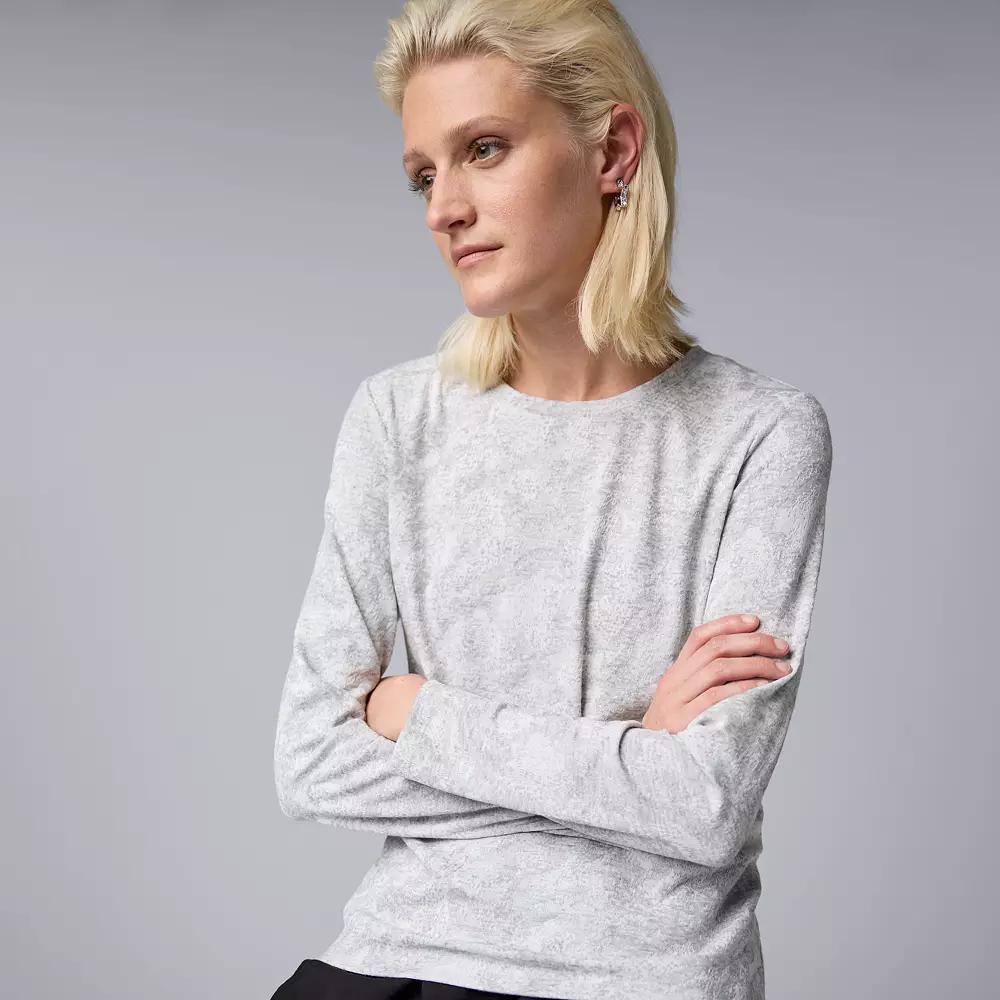 Women's Simply Vera Vera Wang Long Sleeve Crew Neck Tee, Size: XXL, Quiet Storm Grey Product Image