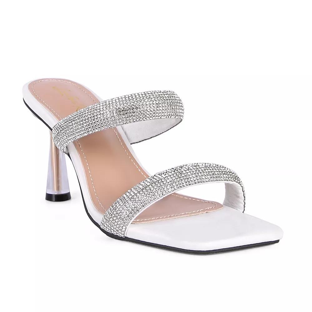 London Rag Dolls Diamante Women's Heeled Slide Sandals, Size: 7, Black Product Image