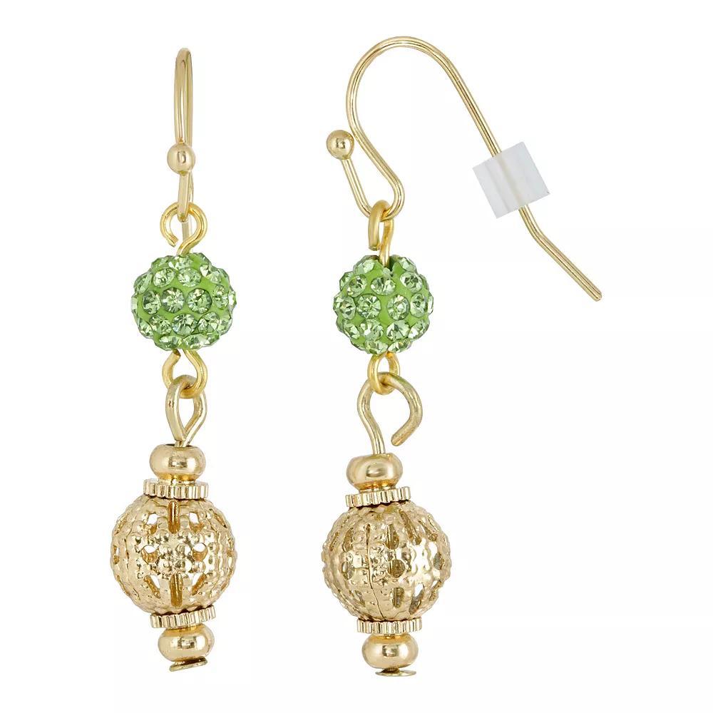 1928 Pink Fireball and Filigree Drop Earrings, Womens, Gold Tone Green Product Image