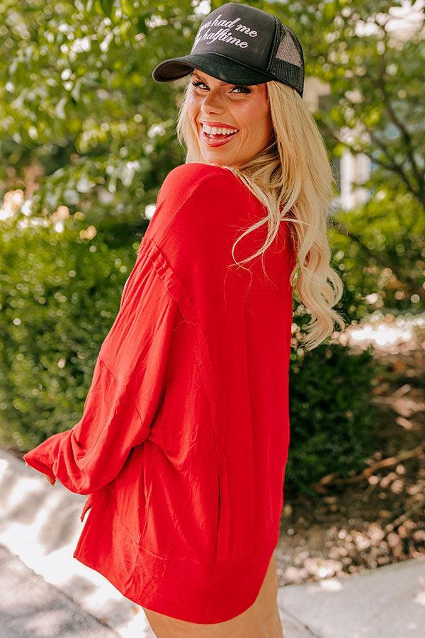 Arkansas Embroidered Long Sleeve Tee in Red Curves Product Image
