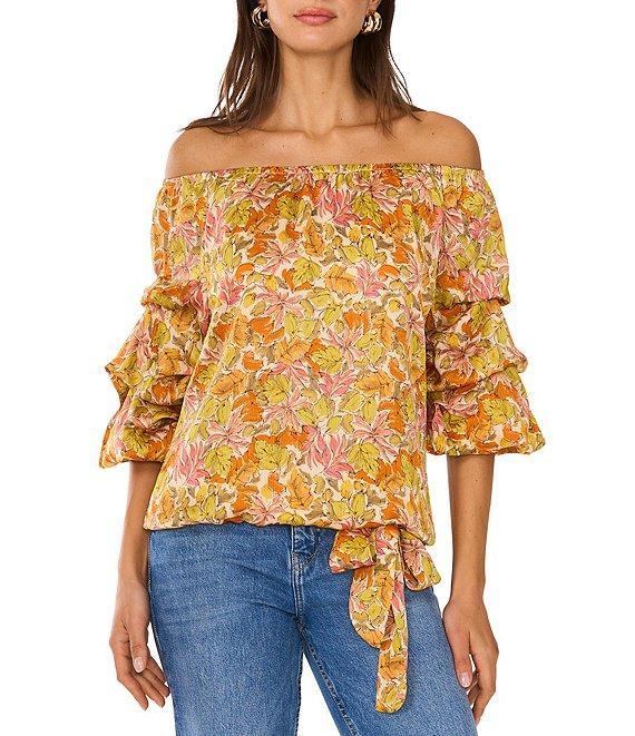 Vince Camuto Satin Printed Off-The-Shoulder 3/4 Bubble Sleeve Blouse Product Image