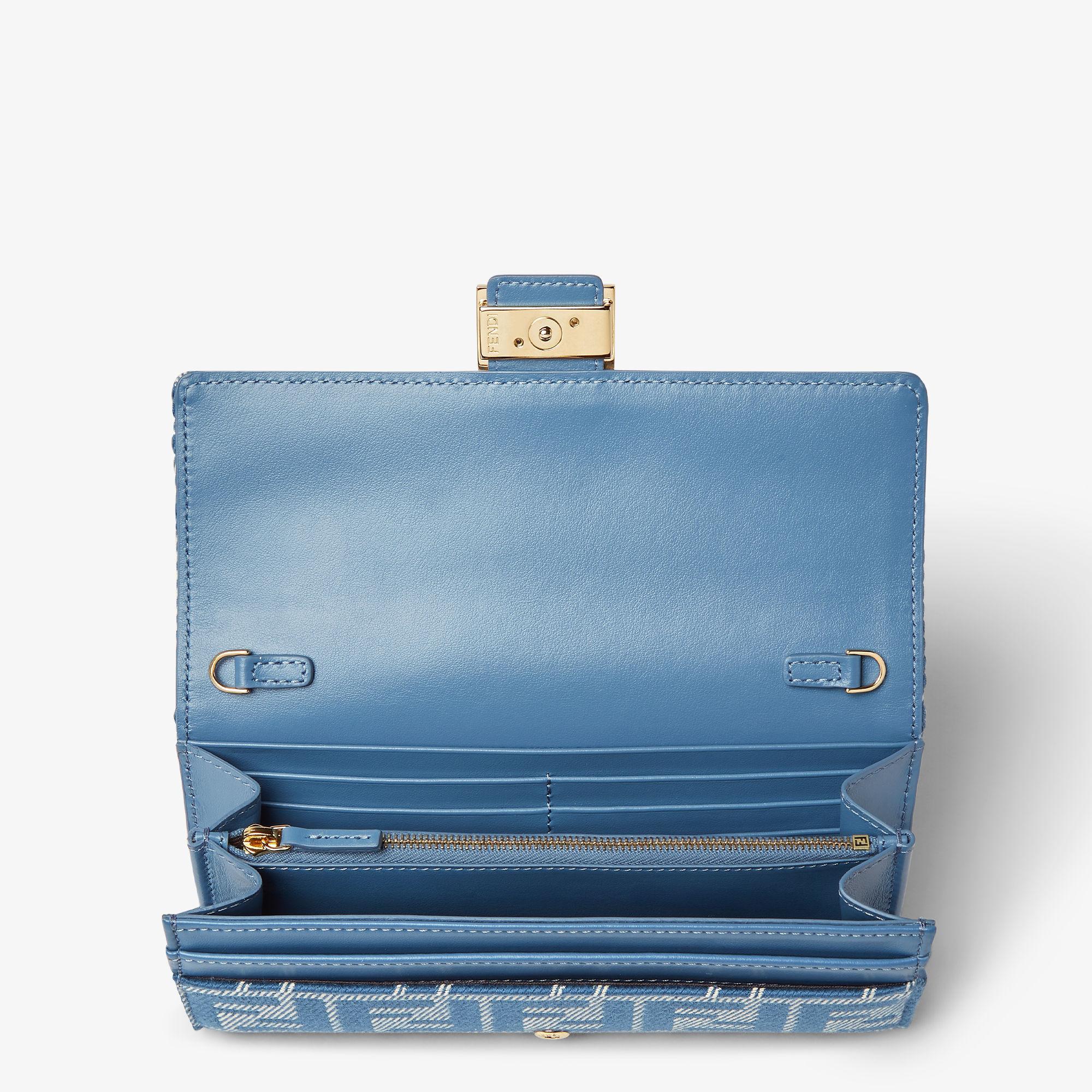 Baguette Continental Wallet With ChainBlue denim-effect FF jacquard wallet Product Image