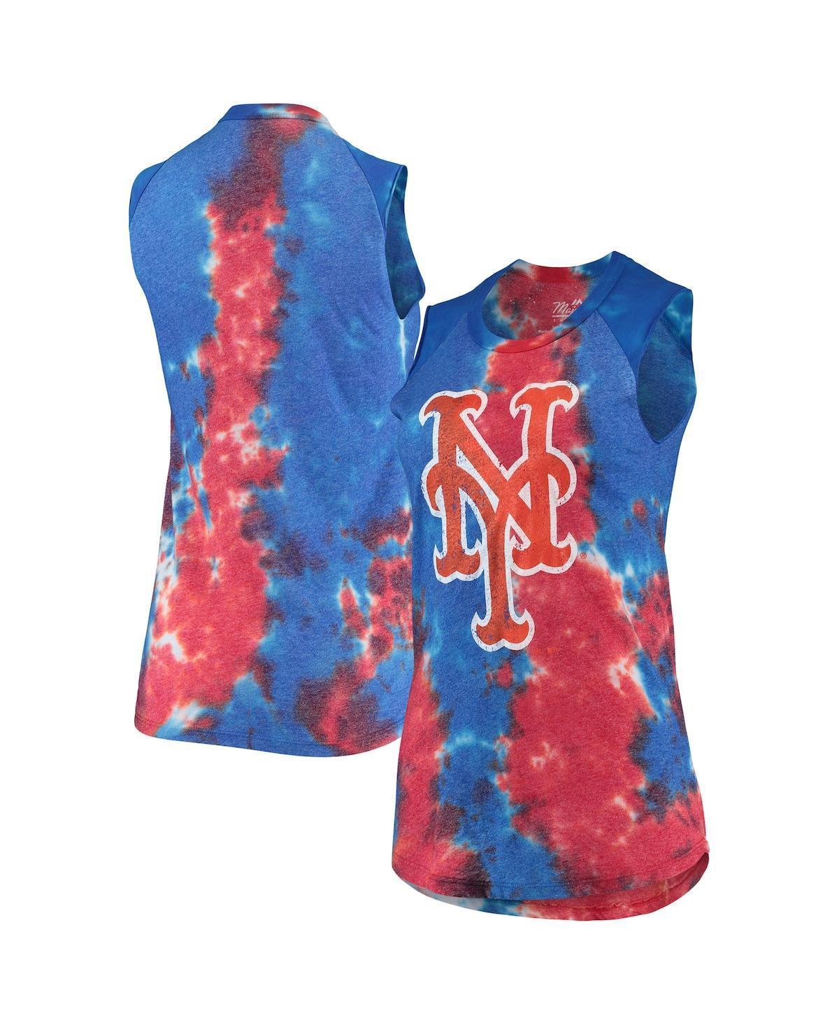 Women's Majestic Threads Red/Blue New York Mets Tie-Dye Tri-Blend Muscle Tank Top, Size: Medium Product Image