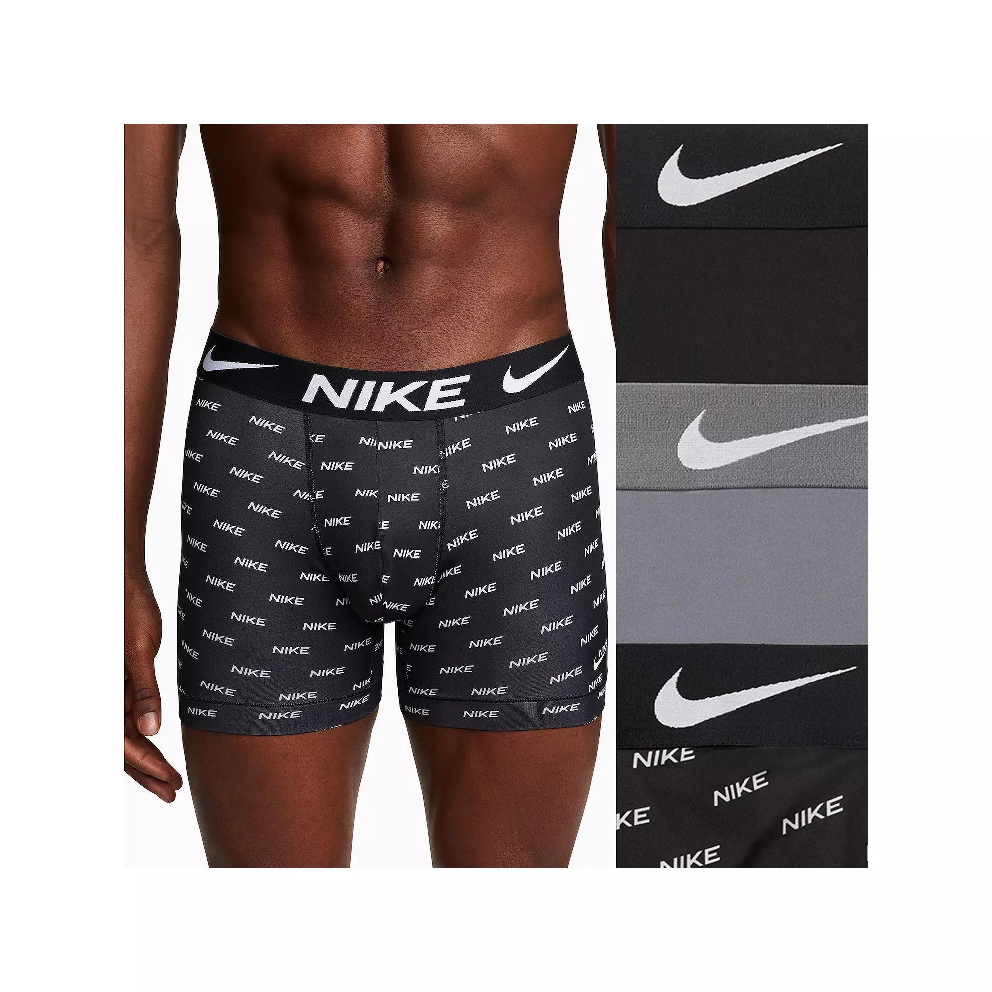 Men's Nike Dri-FIT Essential 3-pack Microfiber Boxer Briefs, Size: XXL, Nike Logo Grey Black Product Image