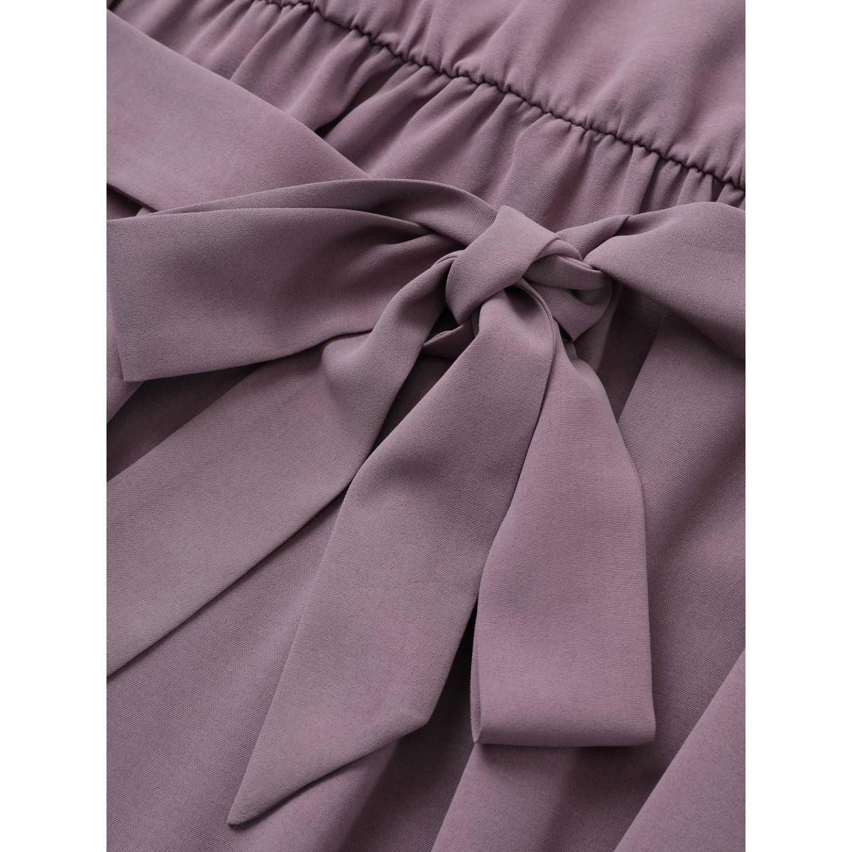 Plus Size Bloom Dress - Solid Tie Surplice Ruffle High Low Dress Plum Women Elegant Cross straps V-neck Short sleeve Curvy Midi Dress BloomChic 18/2X Product Image