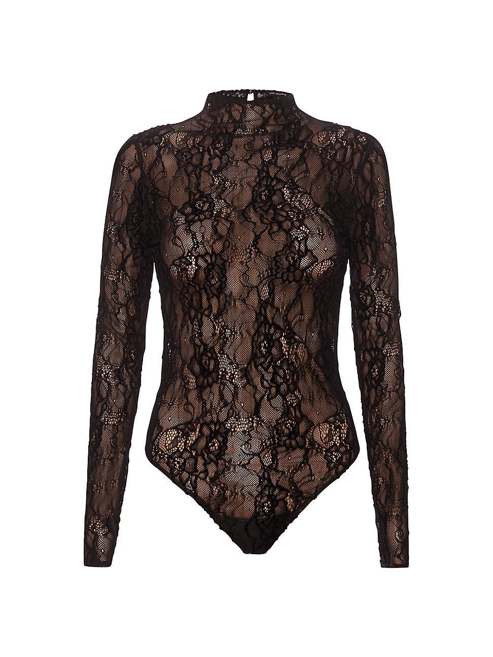 Womens Lace Long-Sleeve Bodysuit Product Image