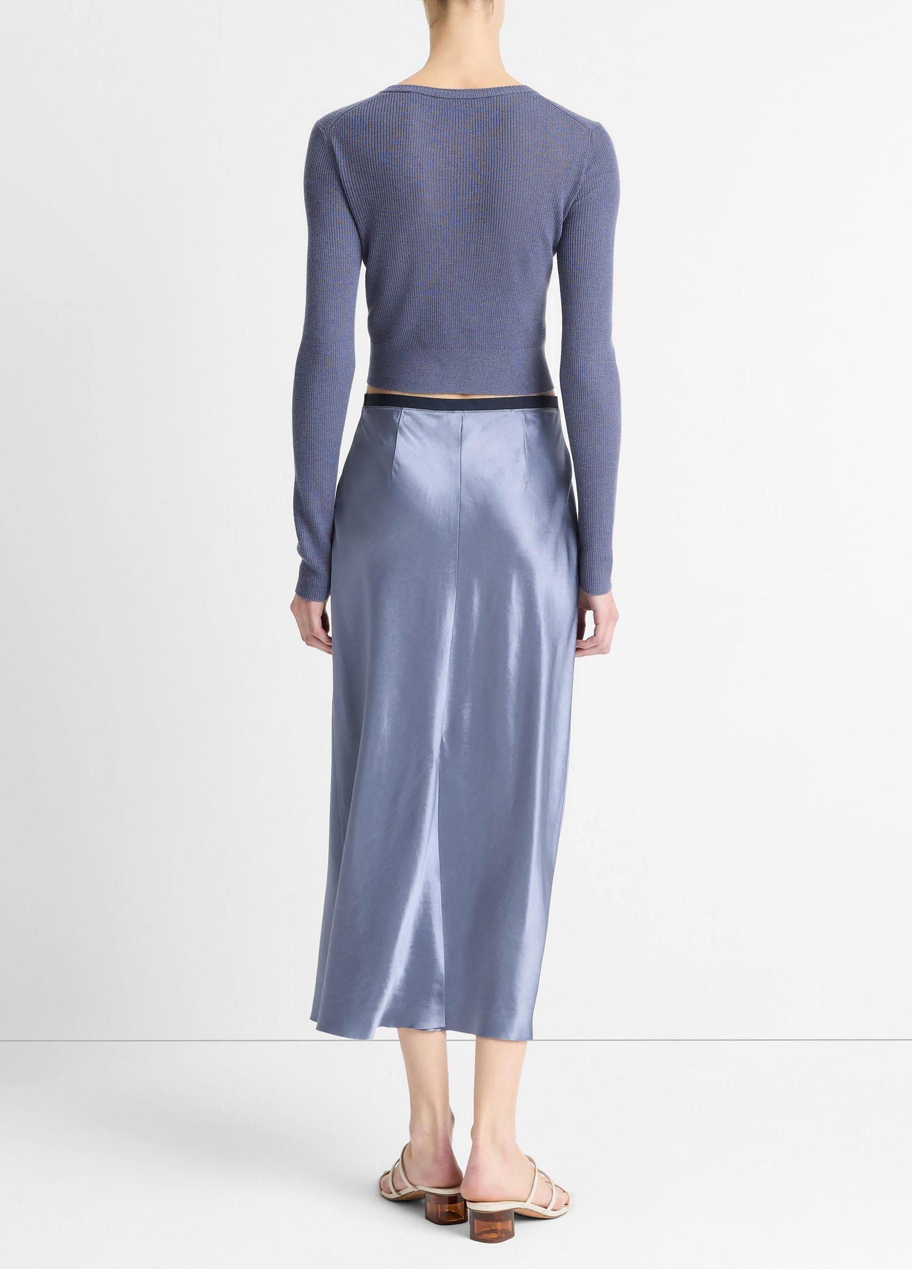 Contrast-Waistband Satin Bias Skirt Product Image