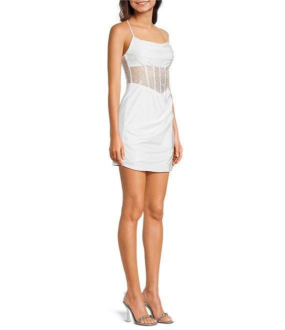 B. Darlin Spaghetti Strap Cowl Neck Shirred Detail Slim Dress Product Image