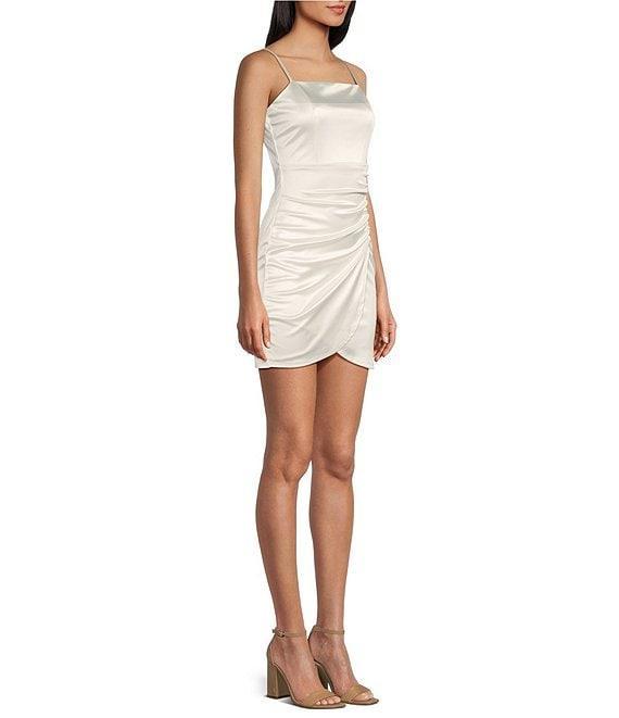Honey and Rosie Square Neck Shirred Side Faux Wrap Mini Dress Product Image