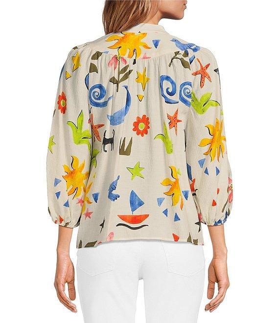 COREY LYNN CALTER Corinne Printed Gauze Split V-Neck 3/4 Sleeve Blouse Product Image