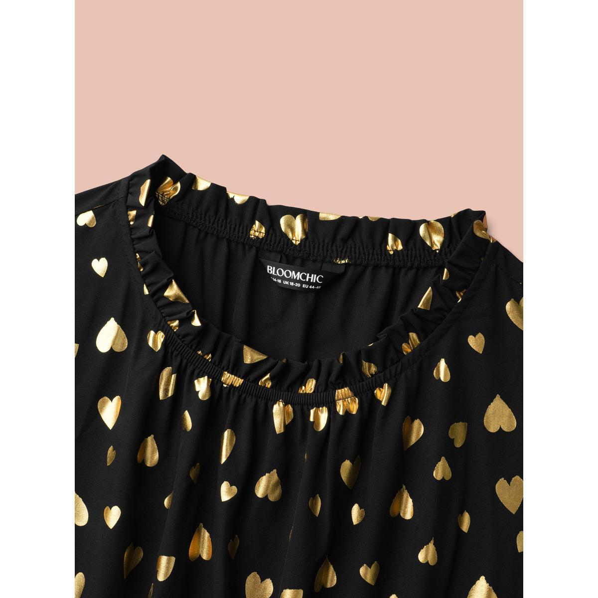 Plus Size Glitter Heart Print Stretchy Waist Dress BlackFlower Women Cocktail Texture Party Curvy Bloomchic 10/M Product Image