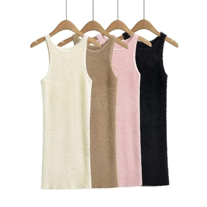 Sleeveless Crewneck Plain Knit Mini Bodycon Dress Product Image