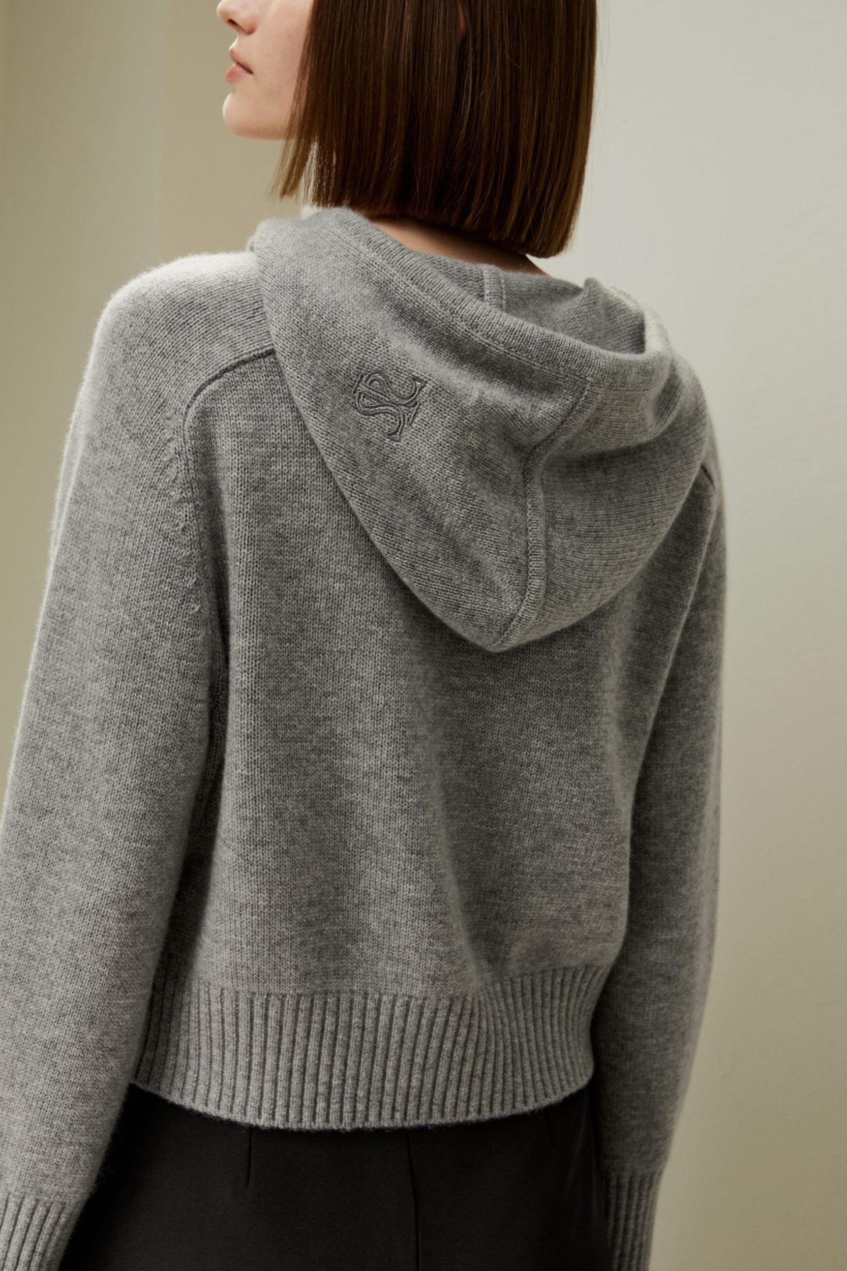 Short Zip-Up Wool Cashmere Hoodie Product Image