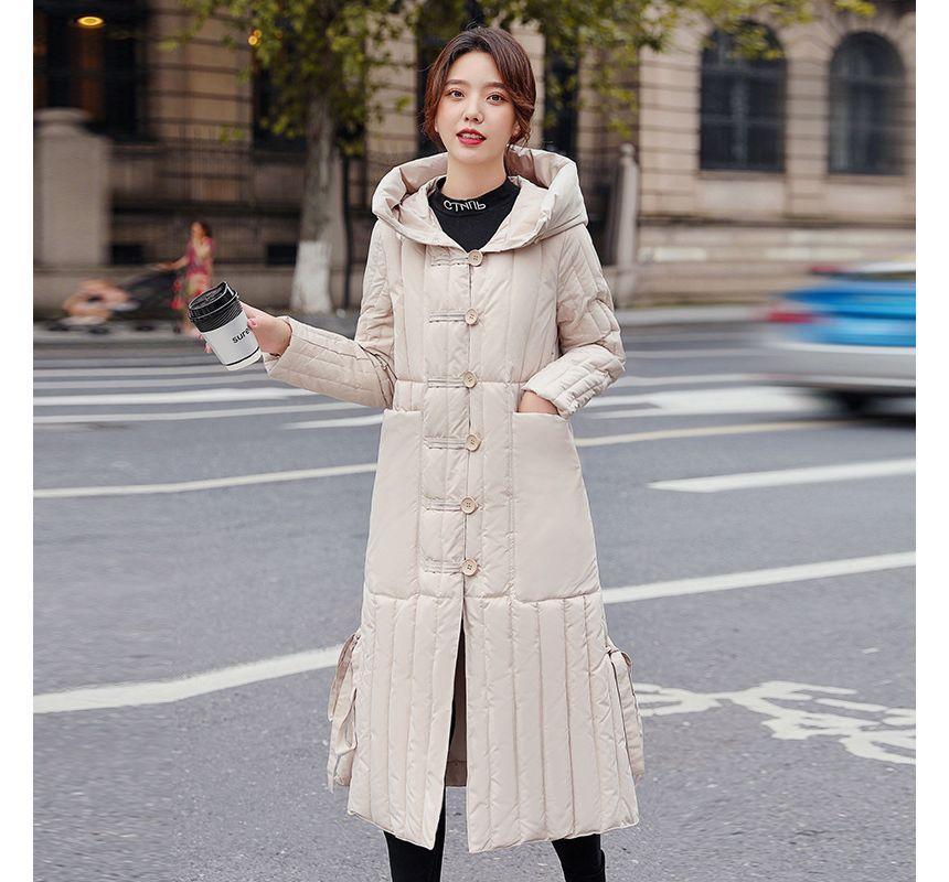 Hooded Padded Frog Buttoned Long Coat Product Image