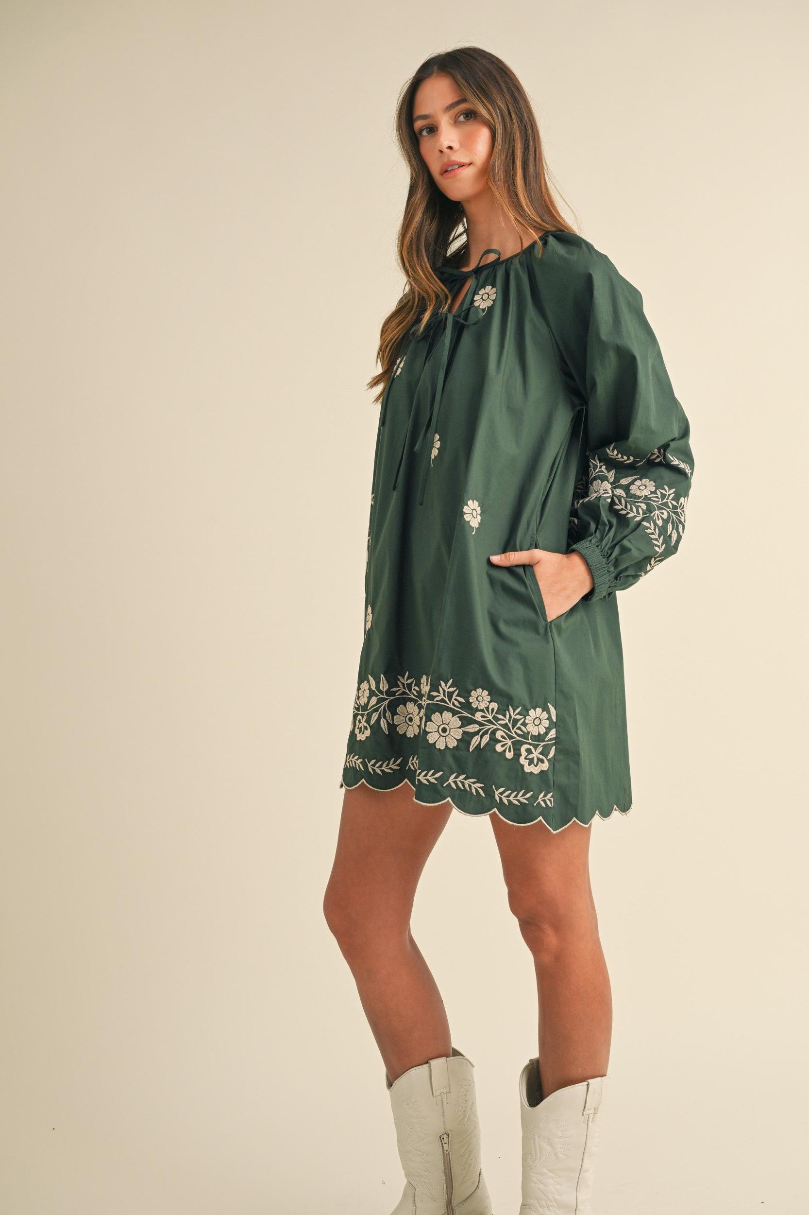 Embroidered Long Sleeves Shift Mini Dress Product Image