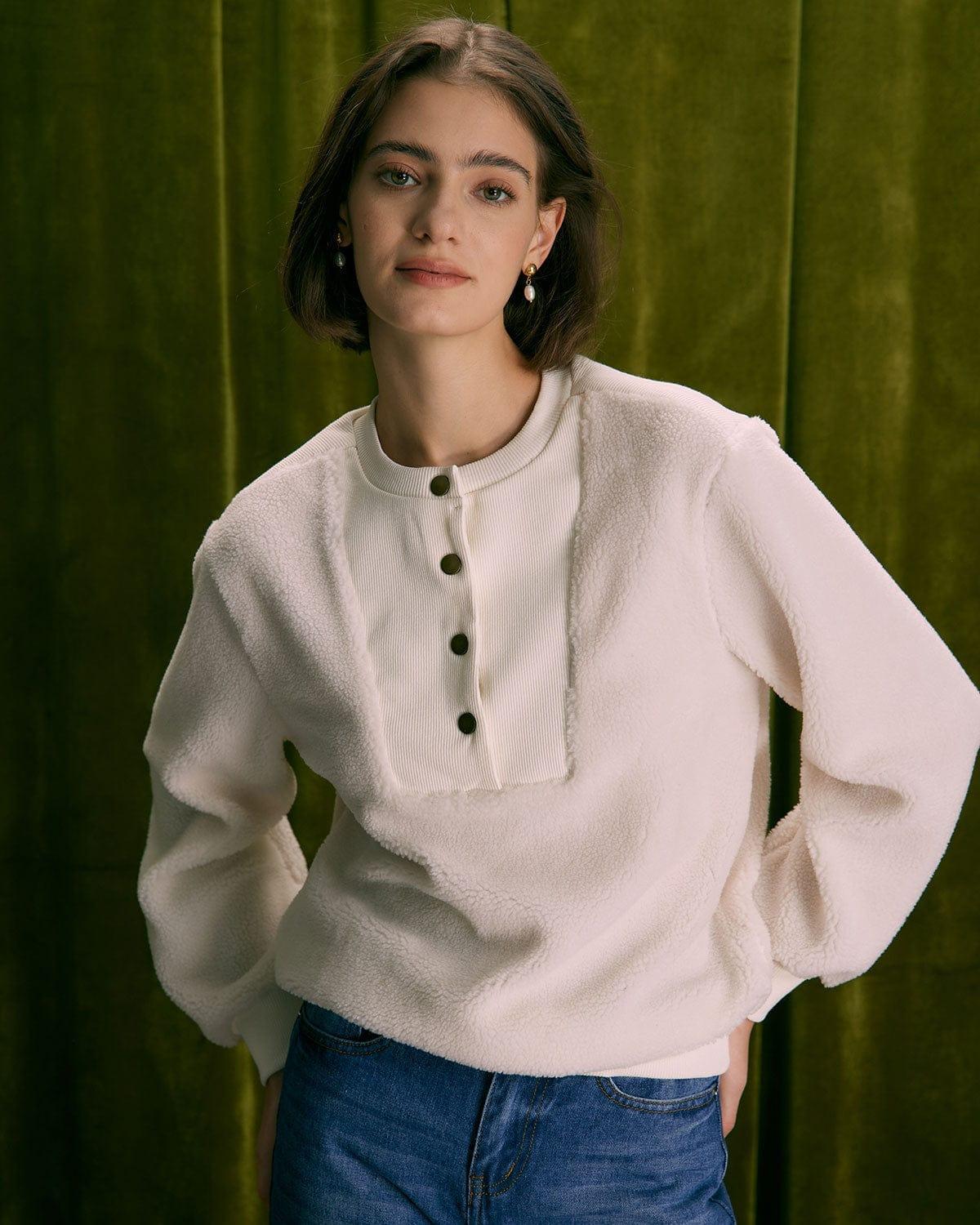 The Beige Teddy Patchwork Sweatshirt Product Image