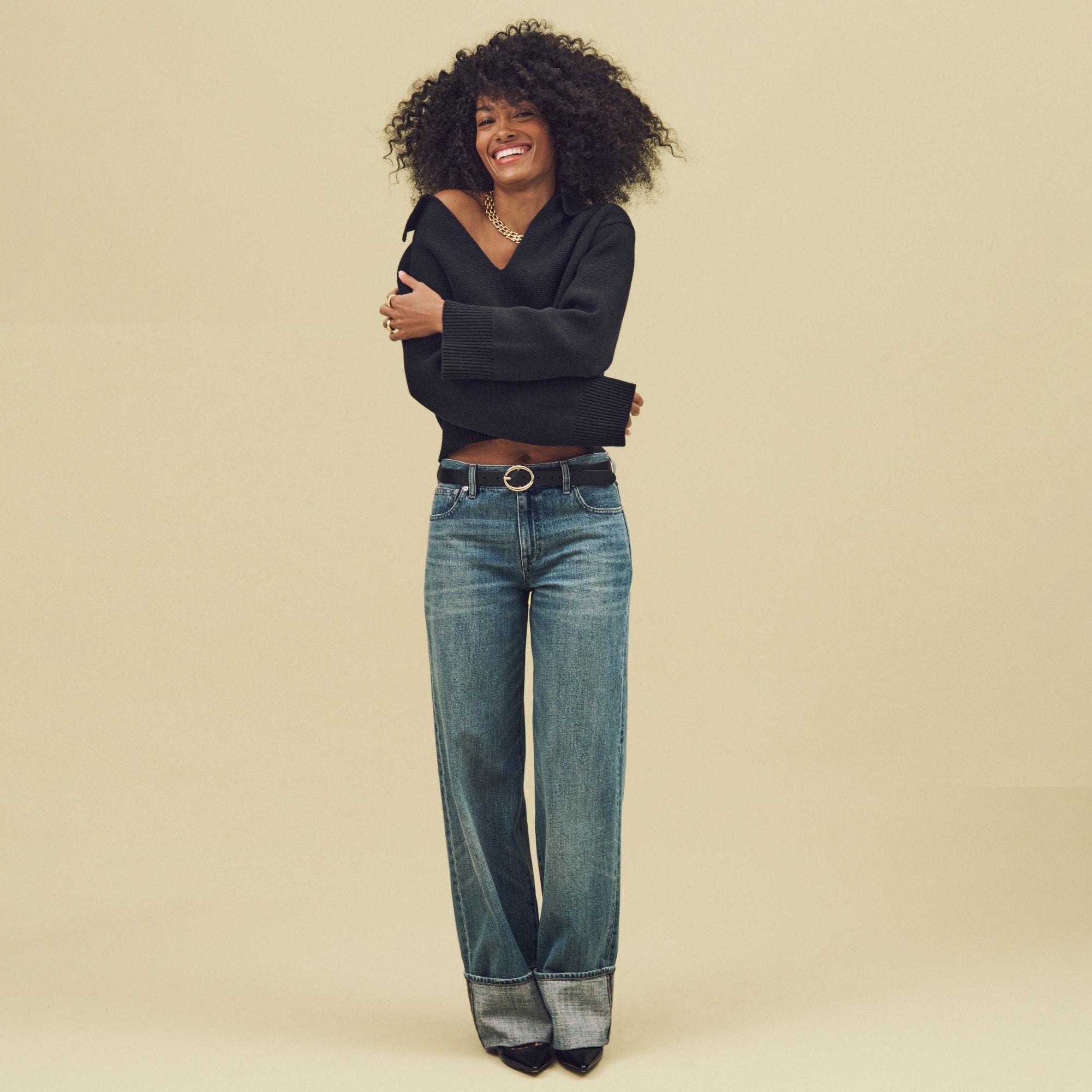 Cuffed lower-rise wide-leg jean Product Image