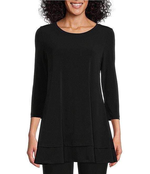 IC Collection Round Neck 3/4 Sleeve Knit Jersey Layered Tunic Product Image