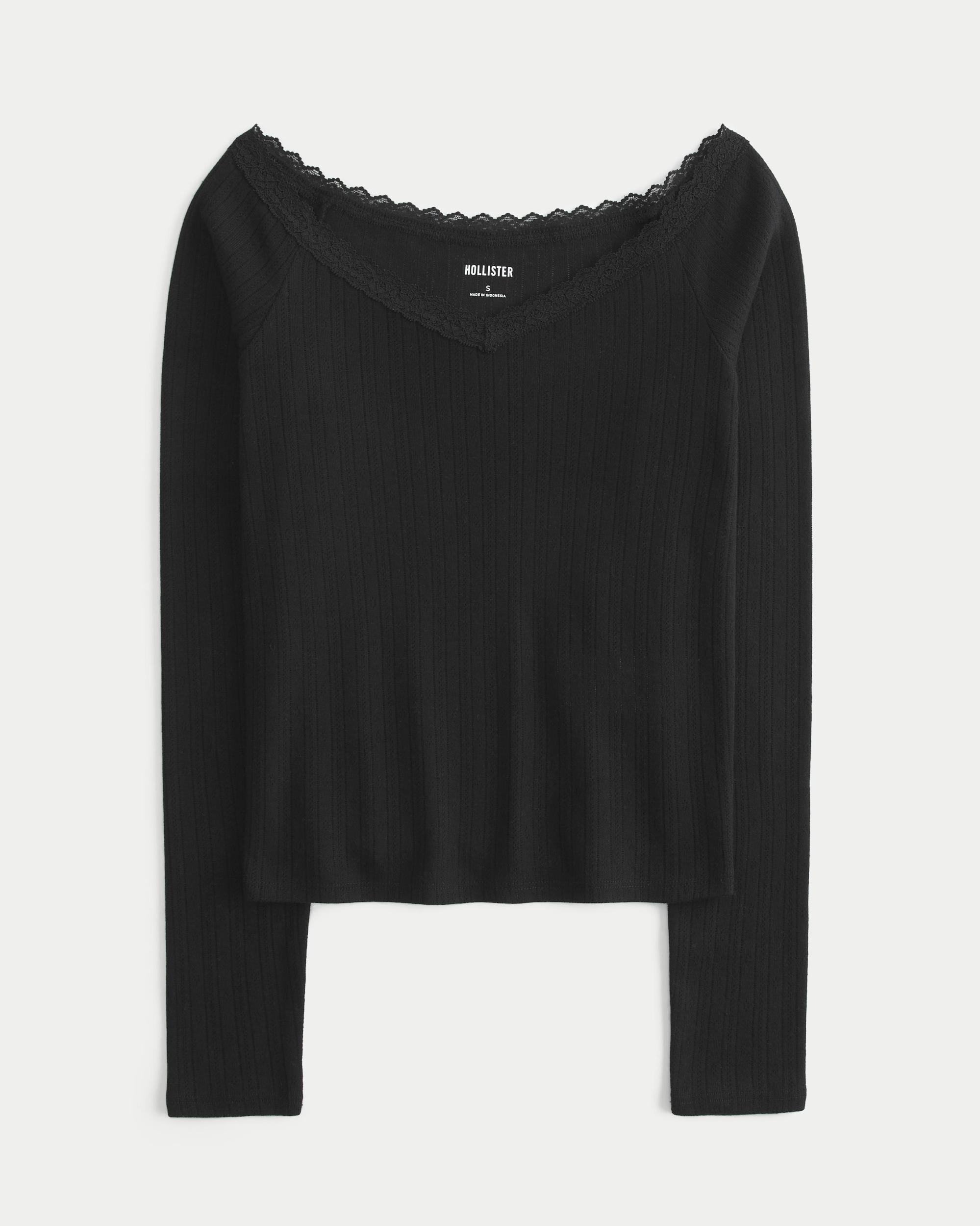 Pointelle Lace Trim Top Product Image