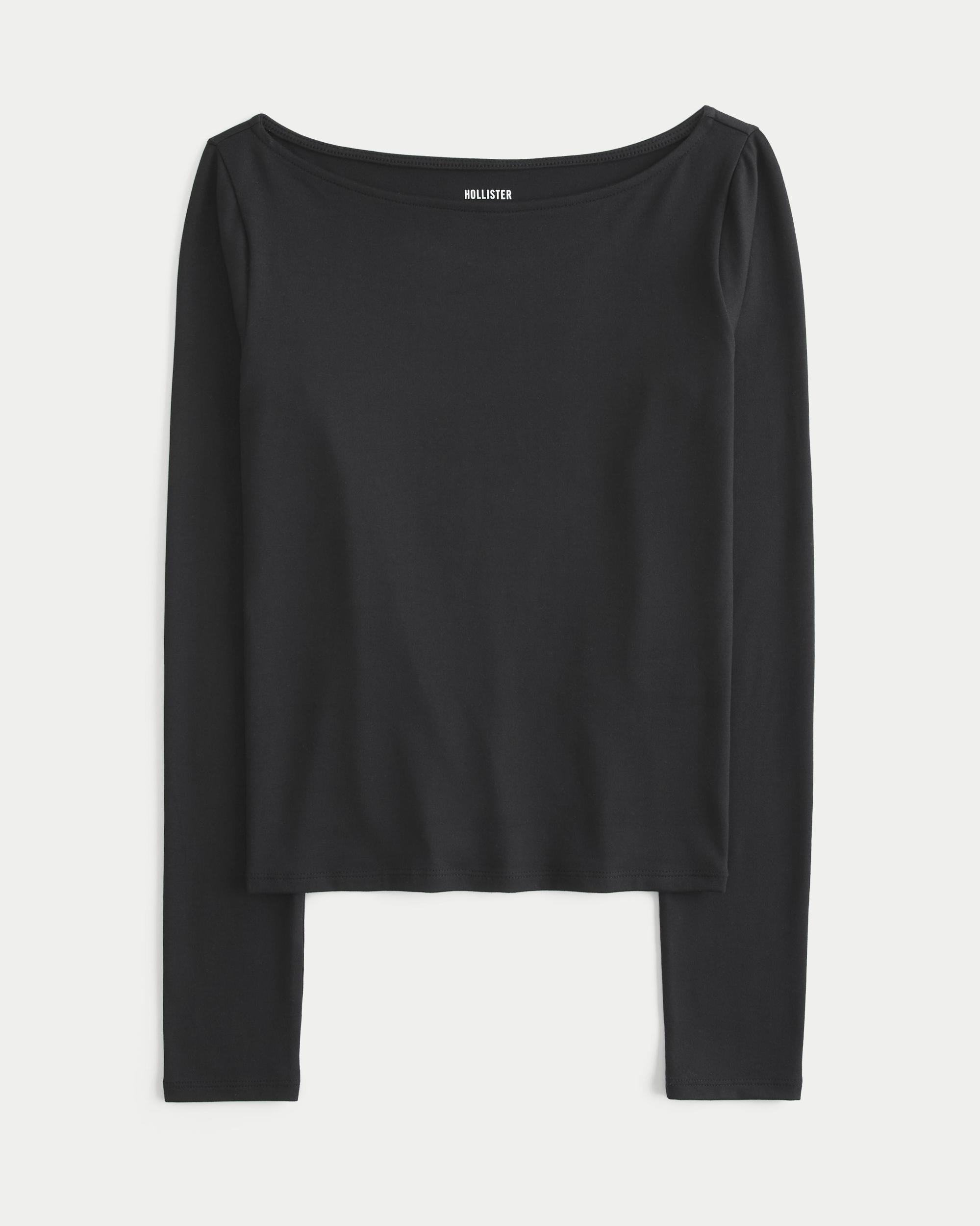 Soft Stretch Seamless Fabric Boat-Neck Top Product Image