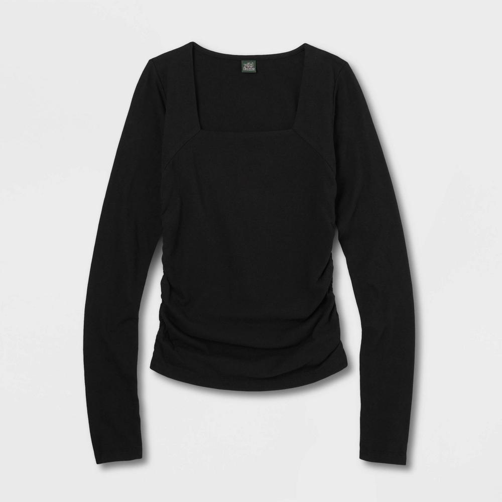 Women's Long Sleeve Ruched Square Neck Top - Wild Fable™ Black XS Product Image