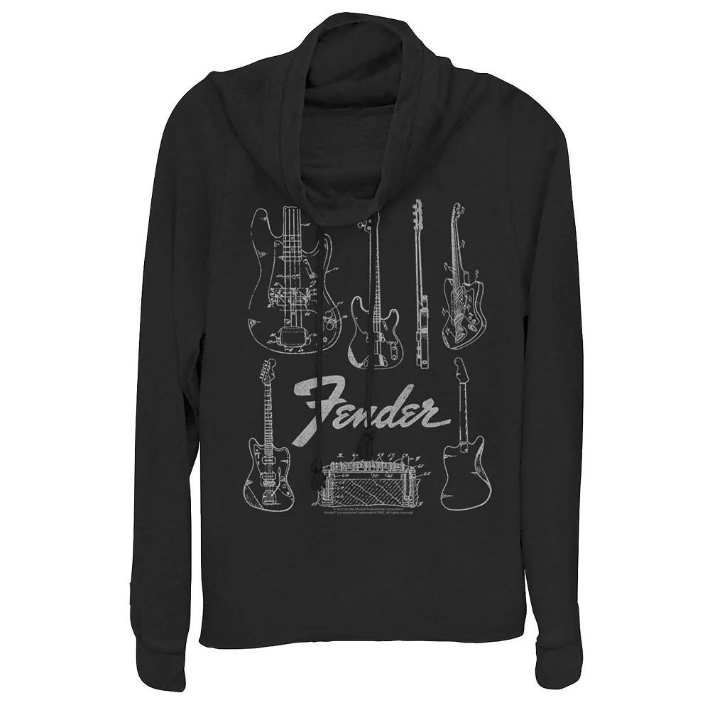 Juniors' Fender Guitars & Amp Cowlneck Graphic Lightweight Long Sleeve, Girl's, Size: XS, Black Product Image