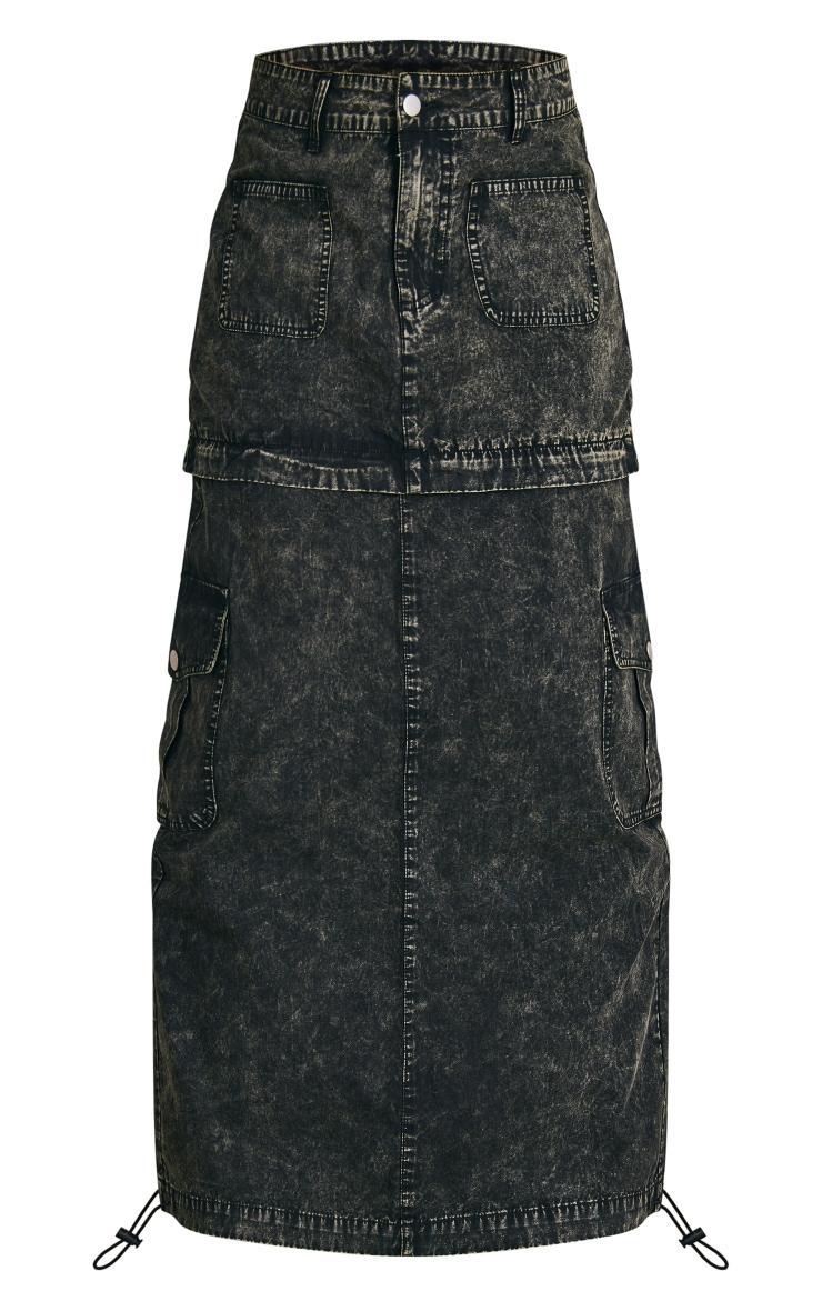 Charcoal Acid Wash Heavy Twill Cargo Maxi Skirt With Separating Zip Product Image