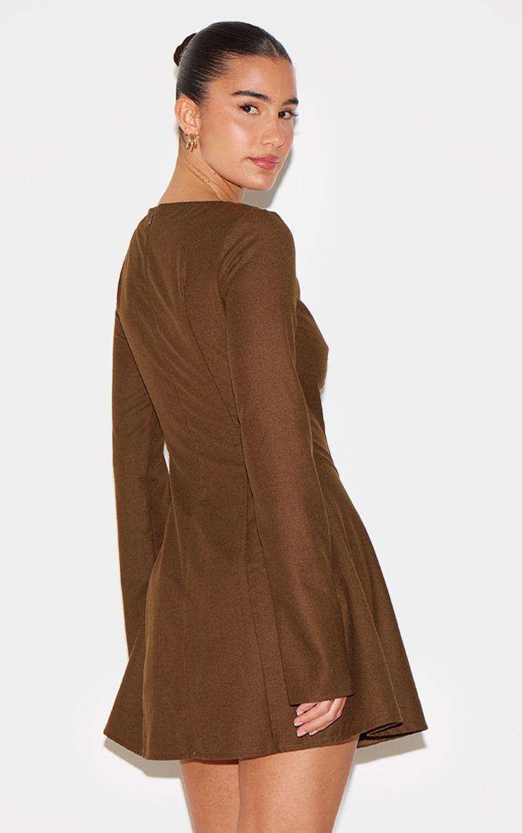 Chocolate Structured Woven Boat Neck Shift Dress Product Image