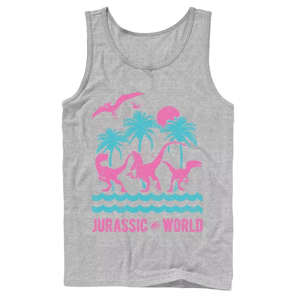 Mens Jurassic World Two Dinosaur Beach Retro Tank Top Athletic Grey Product Image