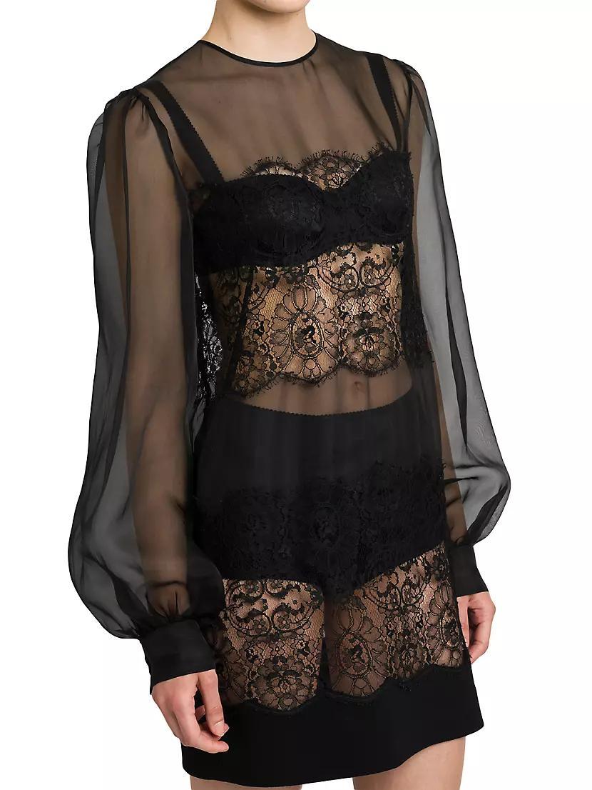 Organza Lace-Panel Minidress Product Image