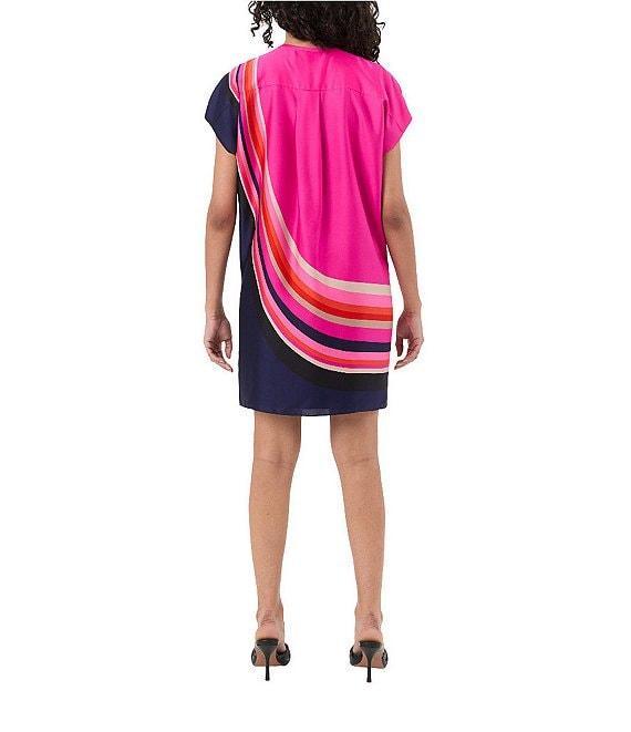 Trina Turk Hasil Geometric Print Zip Round Neck Short Sleeve Dress Product Image