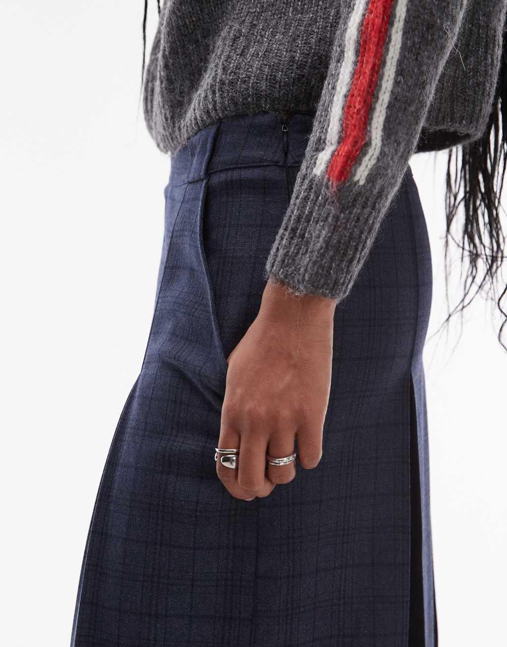 Topshop box pleat midi skirt in plaid print Product Image
