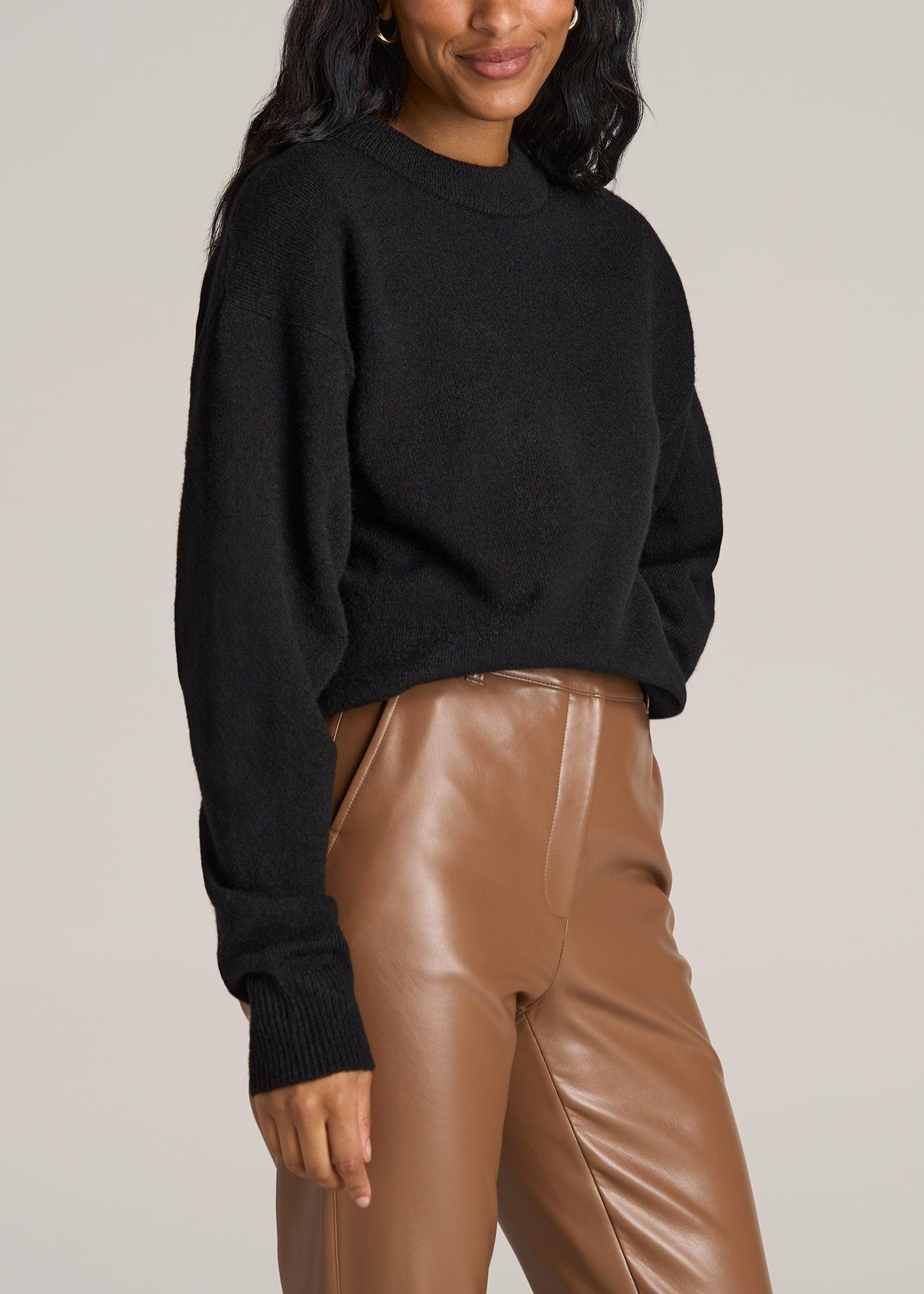 Relaxed Crewneck Wool Blend Tall Women's Sweater in Black Product Image