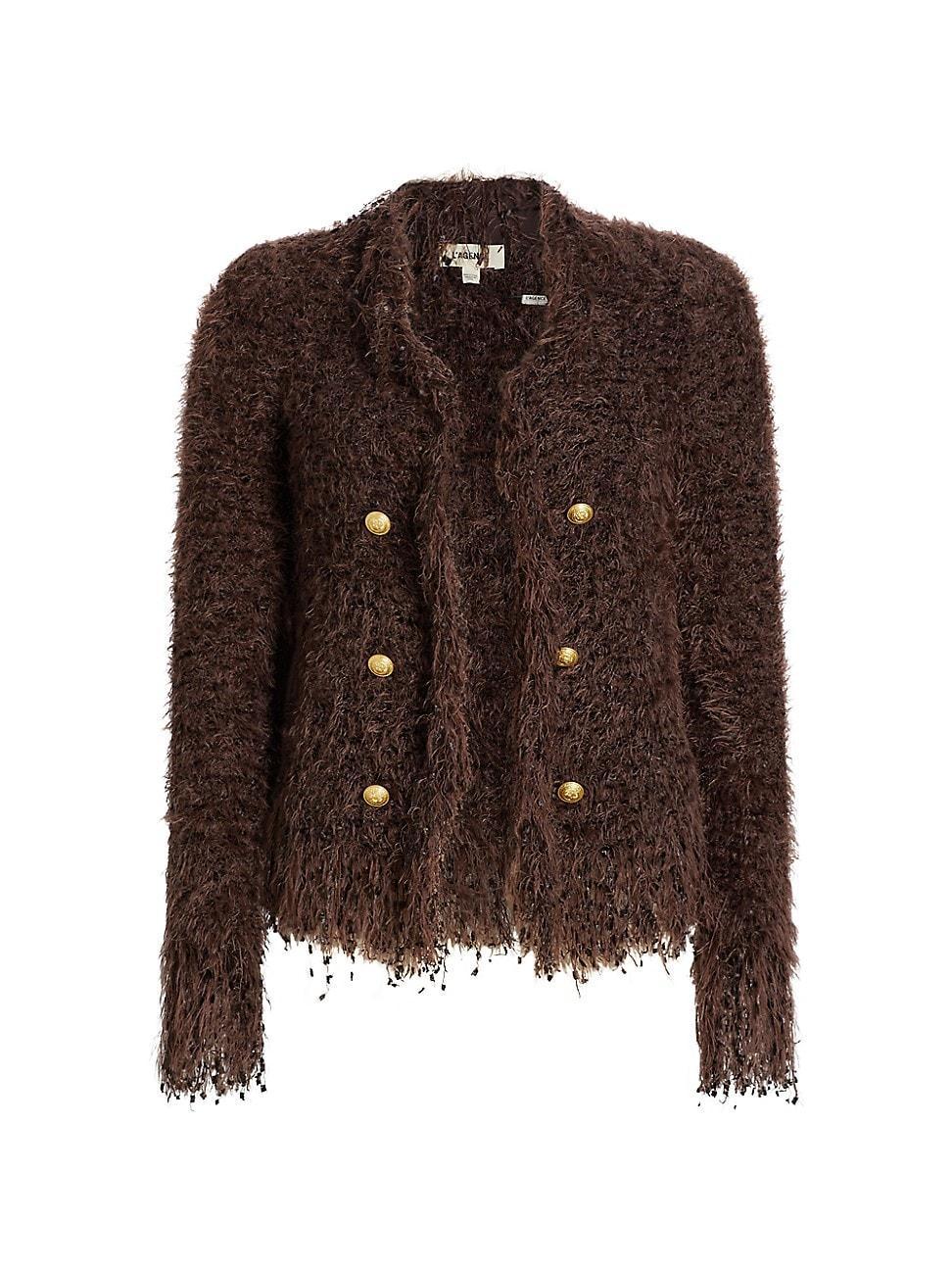 Womens Knit Fringe-Trim Cardigan Product Image