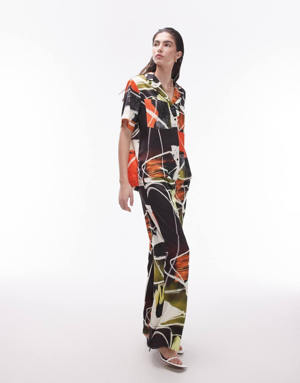 Topshop abstract artsy print satin pants Product Image