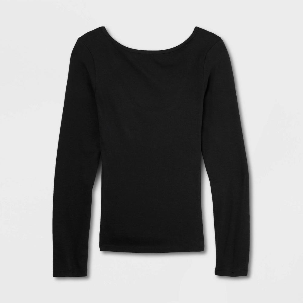 Womens Fitted Long Sleeve Scoop Neck T-Shirt - Universal Thread Black XS Product Image
