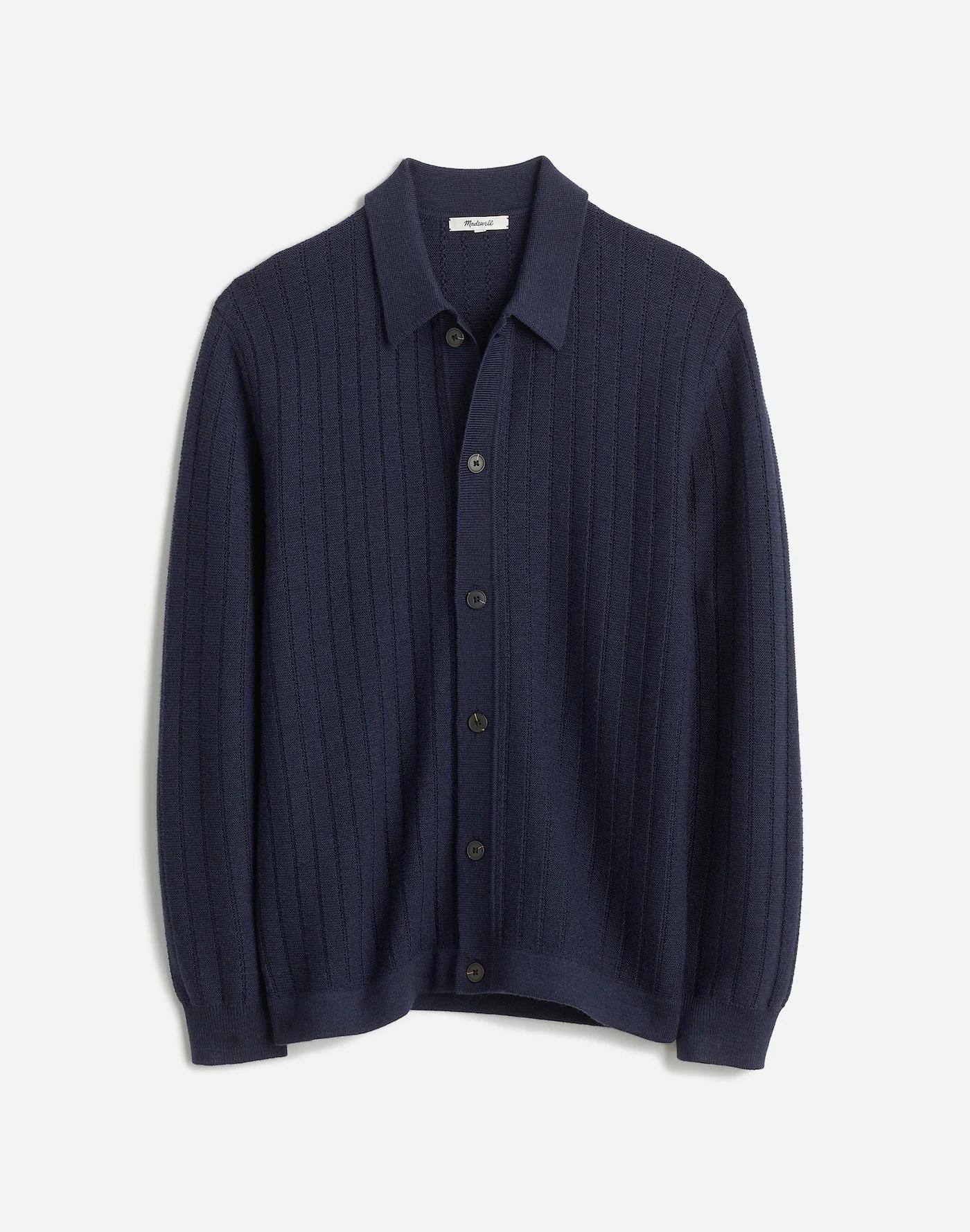 Button-Up Long-Sleeve Polo Shirt in Merino Wool Product Image