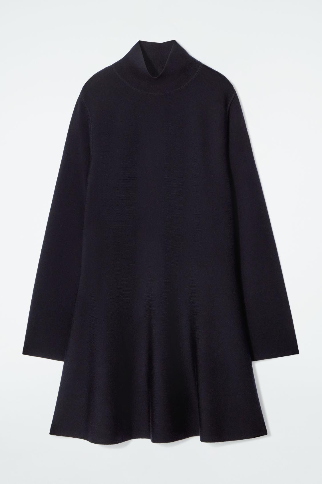 FLARED HIGH-NECK WOOL MINI DRESS Product Image