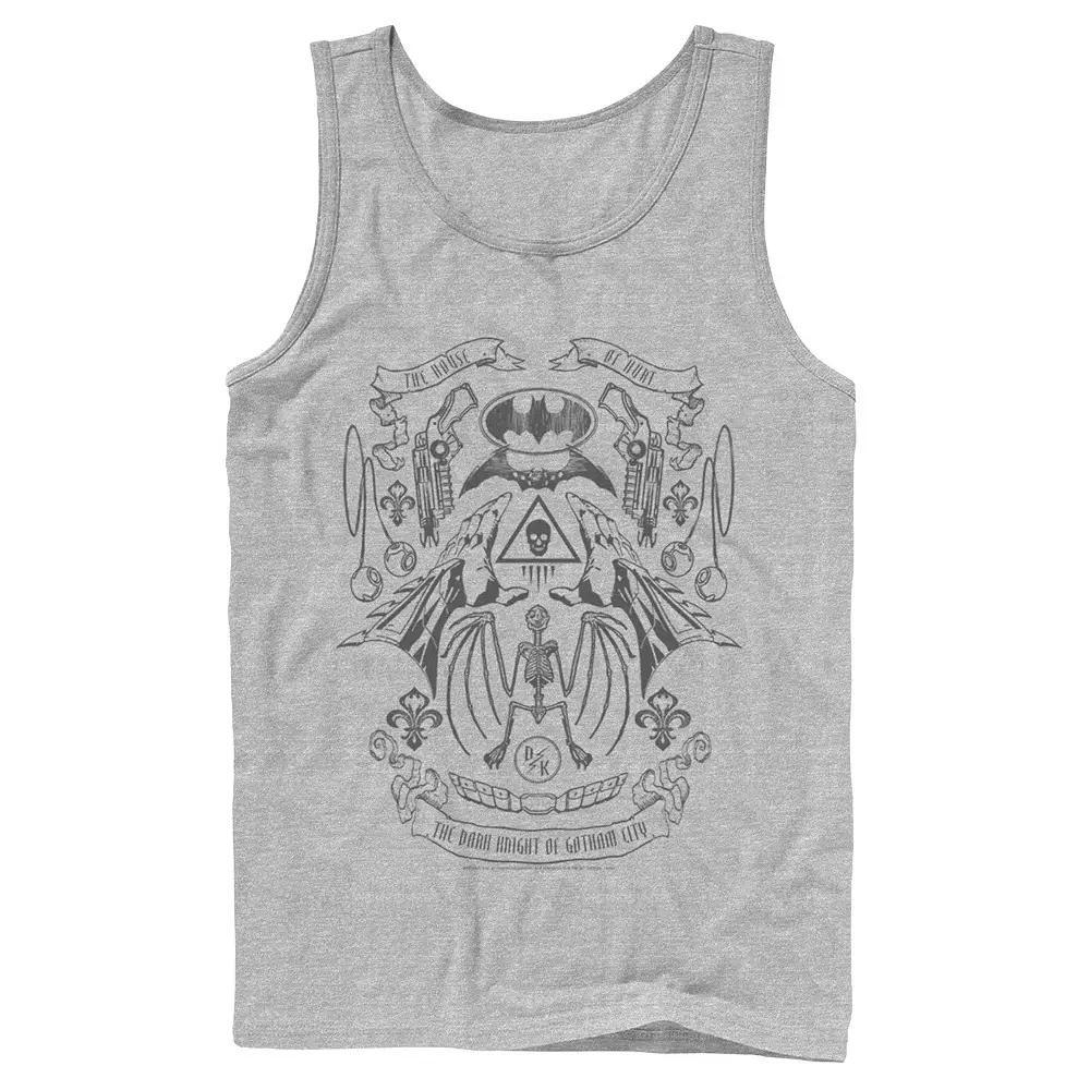 Men's Batman Utility Belt Collage Line Art Tank Top, Size: Large, Athletic Grey Product Image