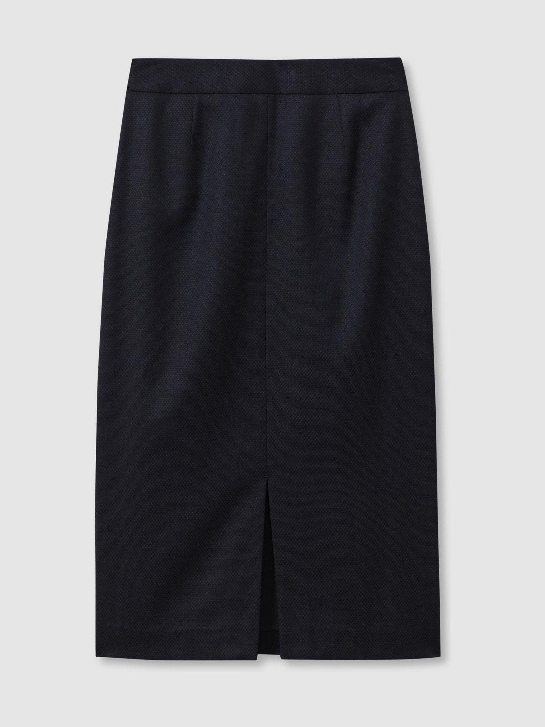 Petite Textured Pencil Midi Suit Skirt in Navy Product Image