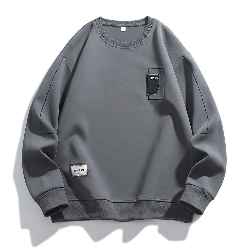Crew Neck Contrast Trim Applique Oversized Sweatshirt Product Image