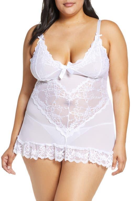 Plus Size Oh La La Cheri Valentine Soft Cup Lace Babydoll & G-String Set 2139X, Women's, Size: 1XL-2XL, Black Product Image