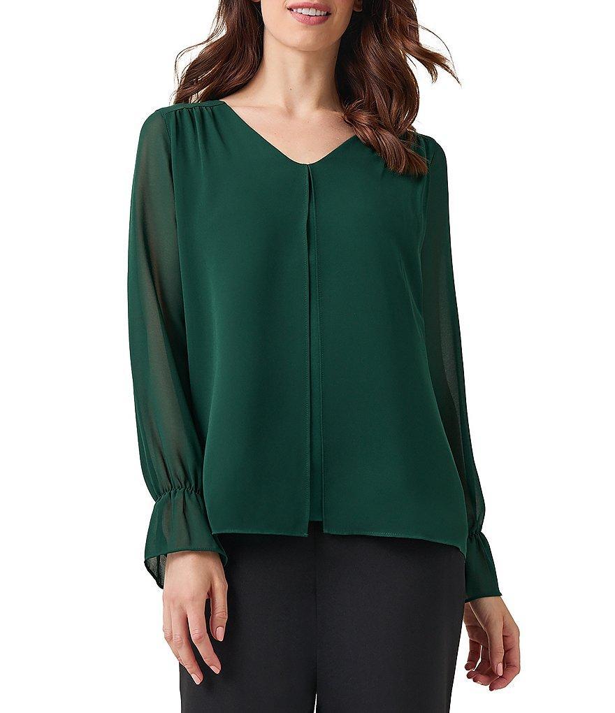 Kasper Double Layer V-Neck Bell Sleeve Blouse Product Image